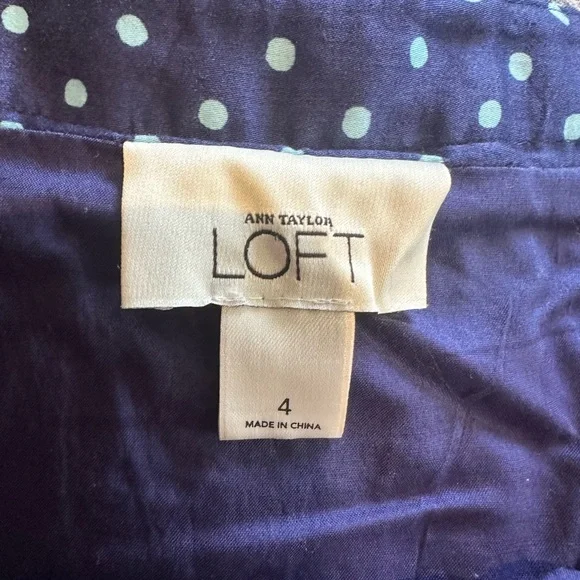 LOFT by Ann Taylor Navy and Light Blue Polka Floral Dot Skirt - Picture 2 of 5